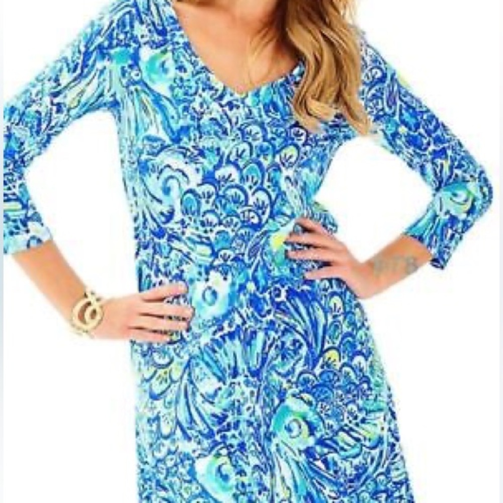 Lilly Pulitzer Blue & Turquoise Floral Paisley V-Neck Dress